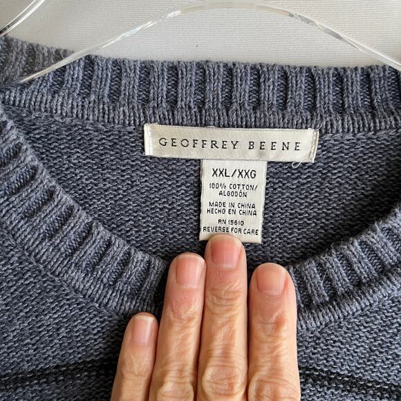VTG Geoffrey Beene Grandpa Sweater Blue Grey Tan Raised Windowpane Stitch XXL - Picture 6 of 6